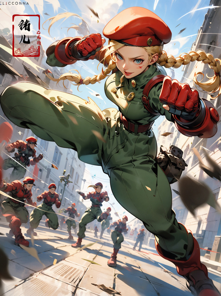 606247209521969423-2145558337-CAMMY，Epic CG masterpiece, from Capcom game Street Fighter, cammy, Cammy White (character name), red beret, camouflage face pain(1).jpg